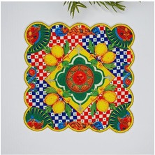 Deco Italyan Çini Limon Tasarım Desenli Dijital Baskılı Nakışlı Kokteyl Peçetesi