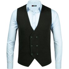 Çizgi Triko Erkek Düğmeli Spor / Regular Kalıp Triko Örme Kolsuz Yelek - 5013LS