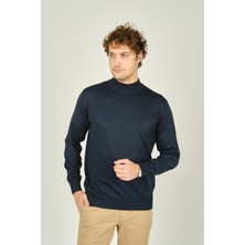 Ateş Triko Erkek Yarım Balıkçı Yaka Yün Kazak 0004 Indigo