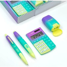 Milan Hediyelik Hesap Makinesi Tükenmez ve Kurşun Kalem Kalemtraş Set Sarı Yeşil