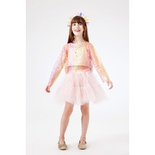 Le Mabelle Sarı  Uzun Kollu Yıldızlı Kız Çocuk Tül Crop