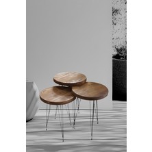 Iroko Home Doğal Ladin Ağacı Masif Meşe Renk 3' lü Zigon Sehpa