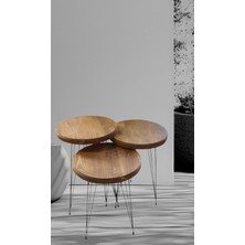 Iroko Home Doğal Ladin Ağacı Masif Meşe Renk 3' lü Zigon Sehpa