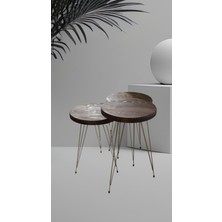 Iroko Home Doğal Ağaç Masif Ceviz Renk 3' lü Zigon Sehpa