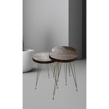 Iroko Home Doğal Ağaç Masif Ceviz Renk 3' lü Zigon Sehpa