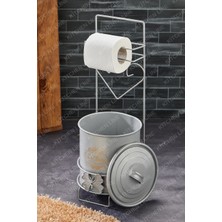 Kitchen Line Ferforje Standlı Çöp Kovalı Tuvalet Kağıtlığı Wc Lik Gri
