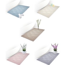 Evoli Karo Desenli Gri Dokuma Banyo Paspası  Pamuk 50X80CM