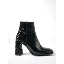Marshetta Shoes Icona Model Kırık Rugan Siyah Desenli  Kadın Topuklu Bot