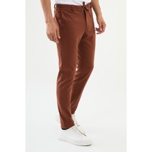 Düz Kiremit Rengi Super Slim Fit Beli Lastikli İpli Erkek Pantolon