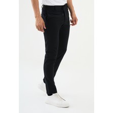 Düz Lacivert Super Slim Fit Beli Lastikli İpli Erkek Pantolon