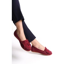 Ceylin Moda Ceylinmoda PS-100 Bordo Süet Püsküllü Günlük Kadın Babet