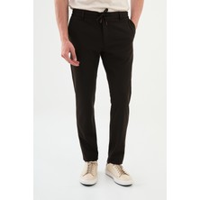 Düz Kahverengi Super Slim Fit Beli Lastikli İpli Erkek Pantolon