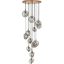Avonni AV-1850-13T-BSY Siyah Boya Modern Avize E14 Metal Cam H: 250 cm, Ø: 60 cm