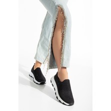 Comfystride Kadın Siyah Taşlı Triko Çorap Spor Ayakkabı Sneaker