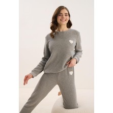 Kadın Uzun Kol Polar Gri Melanj Pijama Takım C1T5N1O61