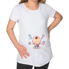Bk Gift Bebek Tasarımlı Beyaz Hamile Tişört-2