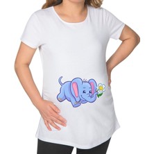 Bk Gift Bebek Fil Tasarımlı Beyaz Hamile Tişört-1
