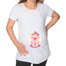 Bk Gift Kız Bebek Tasarımlı Beyaz Hamile Tişört-2