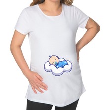 Bk Gift Uyuyan Bebek Tasarımlı Beyaz Hamile Tişört-1