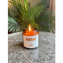 Nish Candles Doğal Soya Mumu Vanilya Kokulu Kapaklı Amber Cam Kavanozda