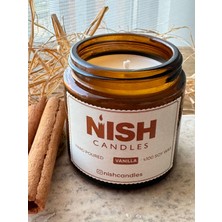 Nish Candles Doğal Soya Mumu Vanilya Kokulu Kapaklı Amber Cam Kavanozda