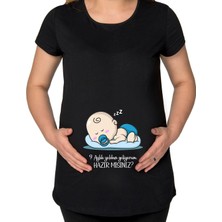 Bk Gift Esprili Tasarım Siyah Hamile Tişört-2, Hamile Giyim, Eşe Hediye