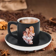 Bk Gift Kişiye Özel Aile Karikatürlü Siyah Renk Türk Kahvesi Fincanı-1, Arkadaşa Hediye, Aileye Hediye, Yıl Dönümü Hediyesi