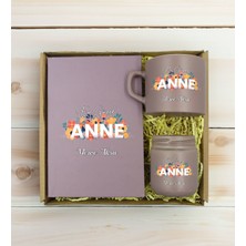 Bk Gift Kişiye Özel Isimli Dtf Anne Temalı Mat Gri Defter & Kahve Fincanı & Mum Hediye Seti-2, Anneye Hediye, Anneler Günü Hediyesi