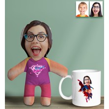 Bk Gift Kişiye Özel Fotoğraflı Pembe Süper Anne Bebek Yastık ve Kupa Bardak  Seti-4, Anneye , Anneler Günü leri