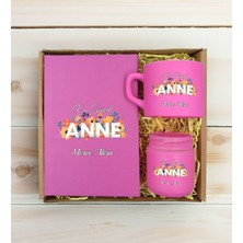 Bk Gift Kişiye Özel Isimli Dtf Anne Temalı Pembe Defter & Kahve Fincanı & Mum Hediye Seti-2, Anneye Hediye, Anneler Günü Hediyesi