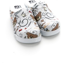 Drmoon Beyaz Ayıcık Desenli Ortopedik Airmax Taban Sabo Terlik