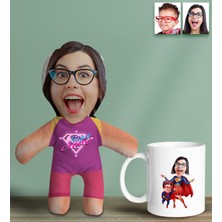 Bk Gift Kişiye Özel Fotoğraflı Pembe Süper Anne Bebek Yastık ve Kupa Bardak  Seti-2, Anneye , Anneler Günü leri