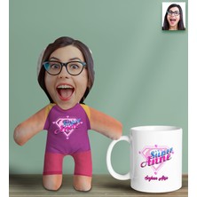 Bk Gift Kişiye Özel Fotoğraflı Pembe Süper Anne Bebek Yastık ve Kupa Bardak  Seti-7, Anneye , Anneler Günü leri