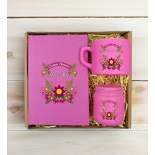 Bk Gift Kişiye Özel Isimli Dtf Anne Temalı Pembe Defter & Kahve Fincanı & Mum Hediye Seti-6, Anneye Hediye, Anneler Günü Hediyesi