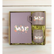 Bk Gift Kişiye Özel Isimli Dtf Anne Temalı Mat Gri Defter & Kahve Fincanı & Mum Hediye Seti-4, Anneye Hediye, Anneler Günü Hediyesi