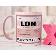 Bk Gift Kişiye Özel Isimli Hava Limanı Tasarımlı Pembe Kupa Bardak-2, Arkadaşa Hediye, Doğum Günü Hediyesi(Düzenlenecek)