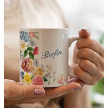 Bk Gift Kişiye Özel Isimli Çiçek Tasarımlı Beyaz Kupa Bardak- 8, Arkadaşa Hediye, Sevgiliye Hediye, Doğum Günü Hediyesi