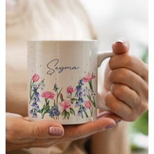 Bk Gift Kişiye Özel Isimli Çiçek Tasarımlı Beyaz Kupa Bardak- 2, Arkadaşa Hediye, Sevgiliye Hediye, Doğum Günü Hediyesi