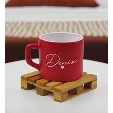 Bk Gift Kişiye Özel Isimli Kırmızı Renkli Middle Çay & Kahve Fincanı-1, Arkadaşa Hediye, Sevgiliye Hediye, Doğum Günü Hediyesi