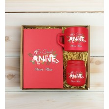 Bk Gift Kişiye Özel Isimli Dtf Anne Temalı Kırmızı Defter & Kahve Fincanı & Mum Hediye Seti-1, Anneye Hediye, Anneler Günü Hediyesi