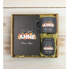 Bk Gift Kişiye Özel Isimli Dtf Anne Temalı Antrasit Defter & Kahve Fincanı & Mum Hediye Seti-2, Anneye Hediye, Anneler Günü Hediyesi