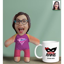 Bk Gift Kişiye Özel Fotoğraflı Pembe Süper Anne Bebek Yastık ve Kupa Bardak  Seti-6, Anneye , Anneler Günü leri