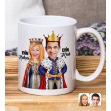 Bk Gift Kişiye Özel Karikatürlü Kraliçe Kral Tasarımlı Beyaz Kupa BARDAK-126, Arkadaşa Hediye , Karikatürlü Kupa Bardak