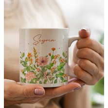 Bk Gift Kişiye Özel Isimli Çiçek Tasarımlı Beyaz Kupa Bardak- 3, Arkadaşa Hediye, Sevgiliye Hediye, Doğum Günü Hediyesi