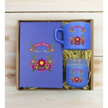 Bk Gift Kişiye Özel Isimli Dtf Anne Temalı Mavi Defter & Kahve Fincanı & Mum Hediye Seti-6, Anneye Hediye, Anneler Günü Hediyesi