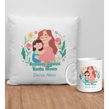 Bk Gift Kişiye Özel Anne Tasarımlı Beyaz Kırlent Yastık ve Kupa Seti-4, Anneye , Anneler Günü leri