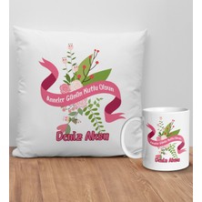 Bk Gift Kişiye Özel Anne Tasarımlı Beyaz Kırlent Yastık ve Kupa Seti-10, Anneye , Anneler Günü leri