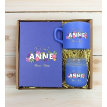 Bk Gift Kişiye Özel Isimli Dtf Anne Temalı Mavi Defter & Kahve Fincanı & Mum Hediye Seti-3, Anneye Hediye, Anneler Günü Hediyesi