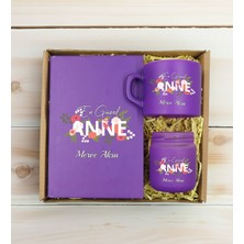 Bk Gift Kişiye Özel Isimli Dtf Anne Temalı Mor Defter & Kahve Fincanı & Mum Hediye Seti-1, Anneye Hediye, Anneler Günü Hediyesi
