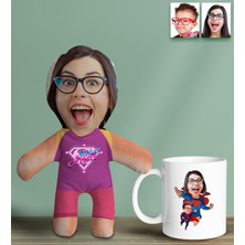 Bk Gift Kişiye Özel Fotoğraflı Pembe Süper Anne Bebek Yastık ve Kupa Bardak  Seti-5, Anneye , Anneler Günü leri